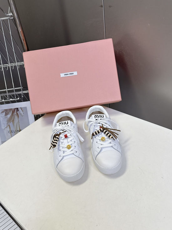 Miu Miu Double Laces DIY Decorated Retro Leather Sneakers