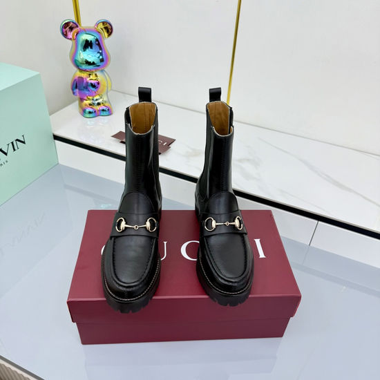 Gucci Lace-up Martin Boots with Genuine Leather Upper