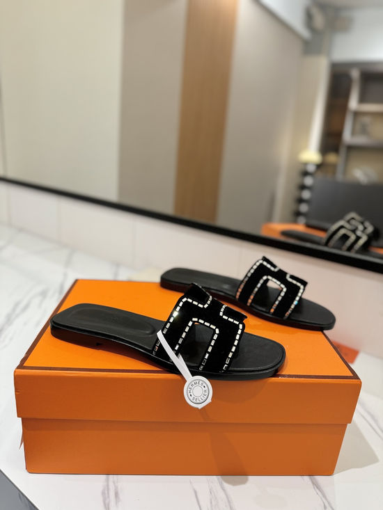 Hermes Suede Rhinestone Flat Comfortable Classic Casual Shoes