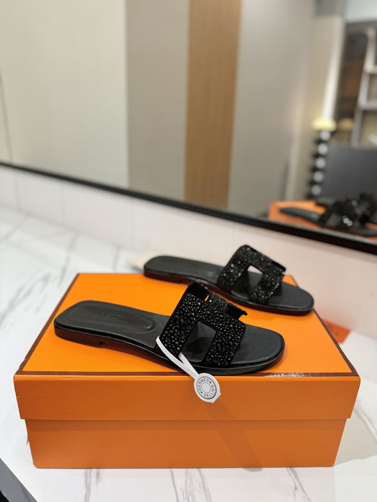 Hermes Suede Rhinestone Flat Comfortable Classic Casual Shoes
