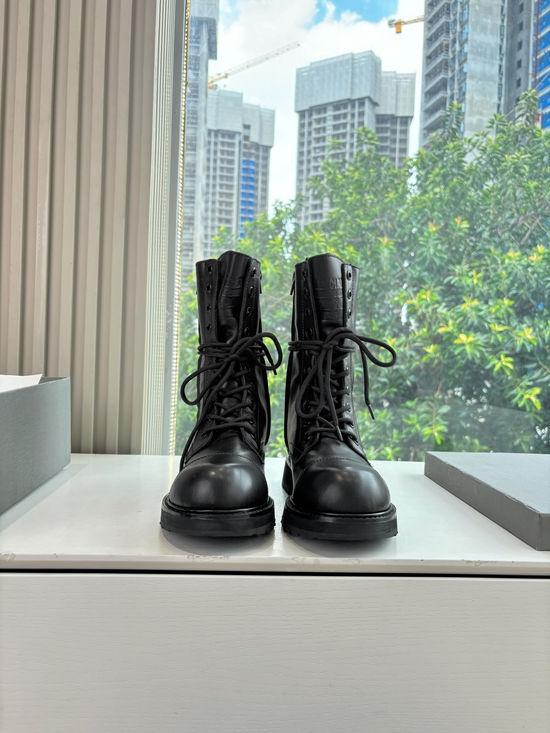 Balenciaga Lace-up Mid Calf Leather Combat Boots