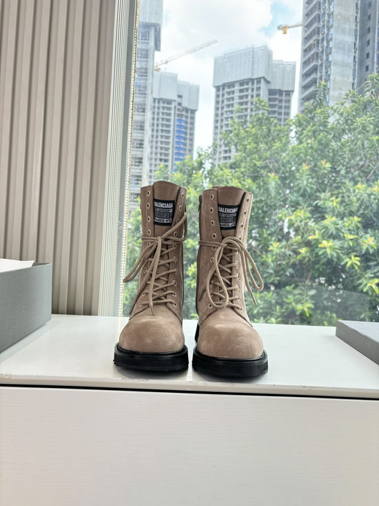 Balenciaga Lace-up Mid Calf Leather Combat Boots