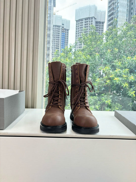 Balenciaga Lace-up Mid Calf Leather Combat Boots
