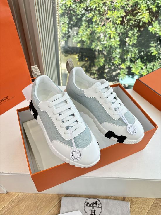 Hermes Premium Leather Fabric Upper Comfortable Casual Sneakers Durable