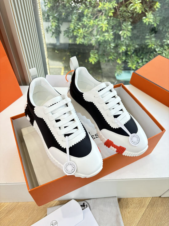 Hermes Premium Leather Fabric Upper Comfortable Casual Sneakers Durable