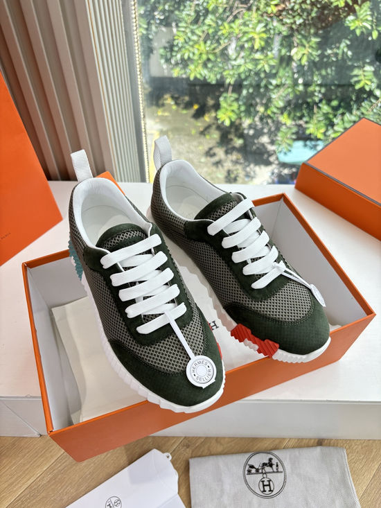 Hermes Breathable Leather Mesh Upper Comfortable Casual Sneakers Durable