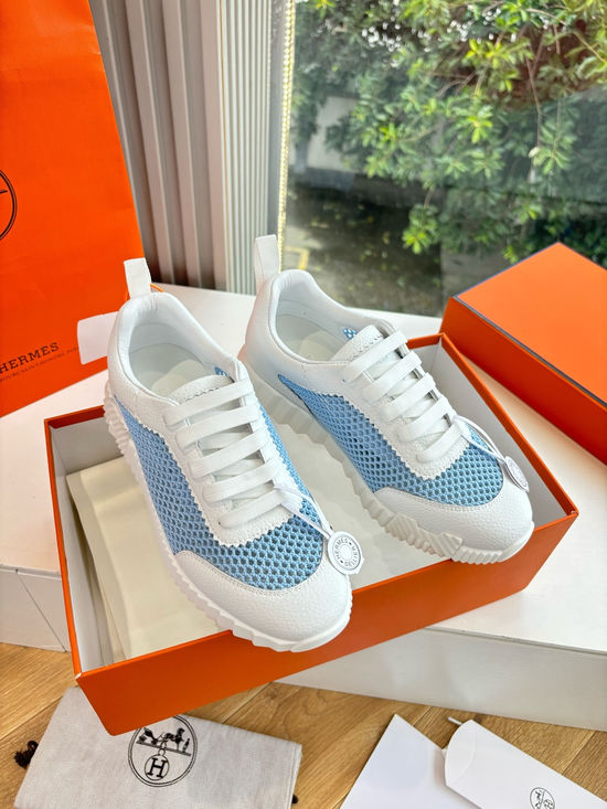 Hermes Breathable Leather Mesh Upper Comfortable Casual Sneakers Durable