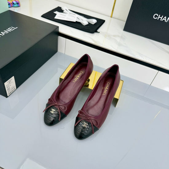 Chanel Classic Two Tone Genuine Leather Ballet Flats