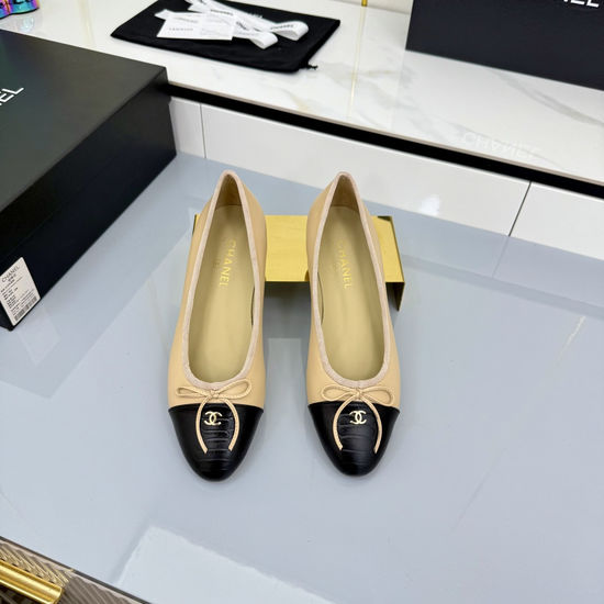Chanel Classic Two Tone Genuine Leather Ballet Flats