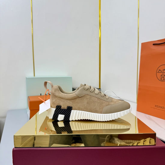 Hermes Suede Canvas Casual Athletic Shoes Comfortable Walking Sneakers