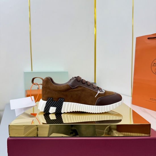 Hermes Suede Canvas Casual Athletic Shoes Comfortable Walking Sneakers