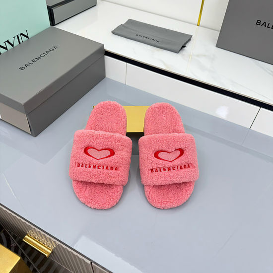 Balenciaga Faux Fur Lined Platform Slippers Non Slip Warm Shoes
