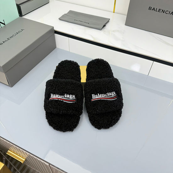 Balenciaga Fuzzy Wool Lined Non-slip Platform Slippers