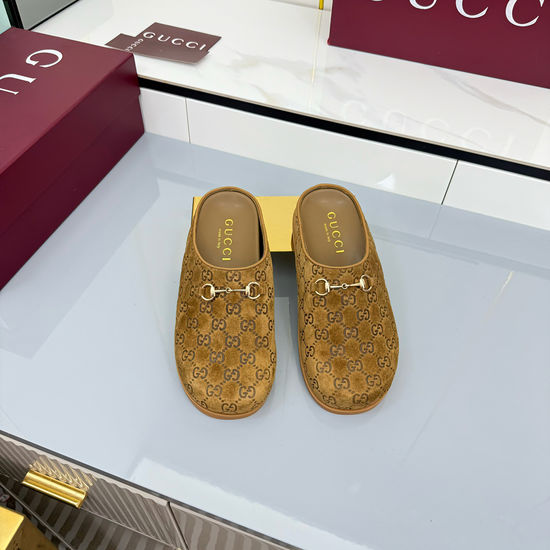 Gucci Fleece Lined Suede Leather Mules with Hardware
