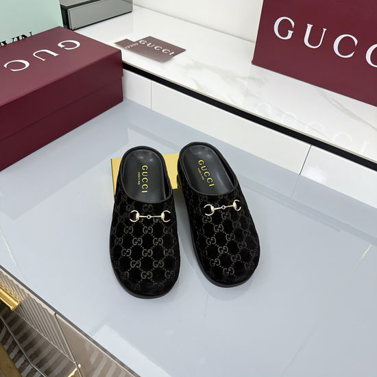 Gucci Fleece Lined Suede Leather Mules with Hardware