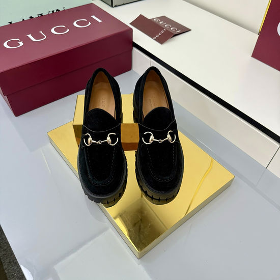 Gucci Suede Horsebit Loafers with Rubber Grooved Sole