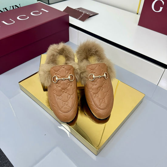 Gucci Wool Horsebit Mules with Leather Sole