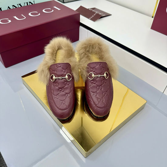 Gucci Wool Horsebit Mules with Leather Sole
