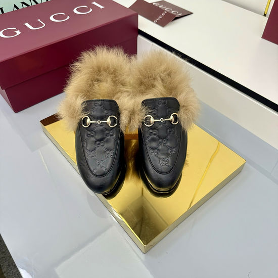 Gucci Wool Horsebit Mules with Leather Sole