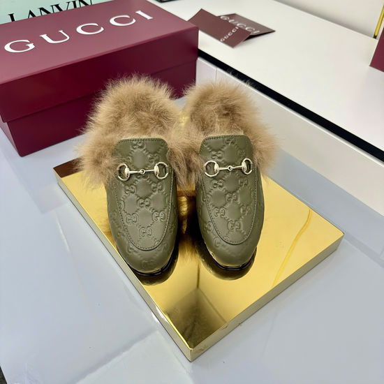 Gucci Wool Horsebit Mules with Leather Sole