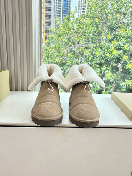 Brunello Cucinelli Luxury Sheepskin Mountain Boots with Beaded Eyelets
