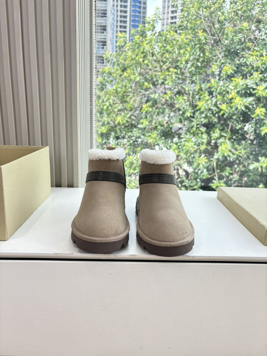 Brunello Cucinelli Warm Suede Shearling Lined Comfort Winter Ankle Boots