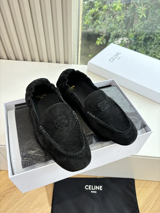 Celine Suede Leather Loafers Classic Comfortable Casual Daily Shoes
