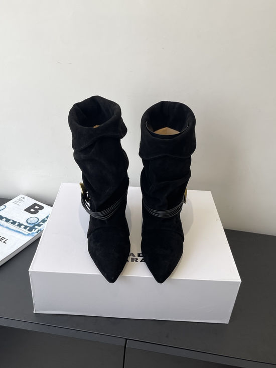 Isabel Marant Suede Kitten Heel Foldable Ankle Boots with Straps