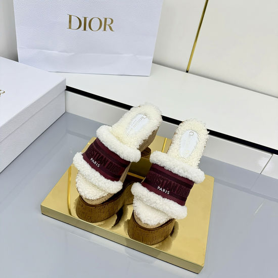 Christian Dior Embroidered Striped Thick Sole Slides Comfortable Casual Footwear