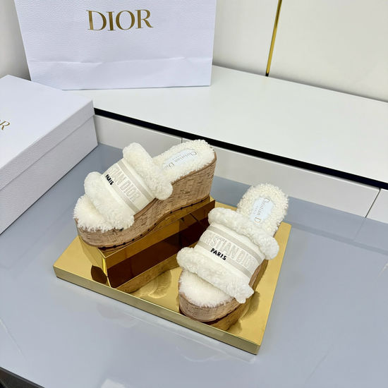 Christian Dior Embroidered Striped Thick Sole Slides Comfortable Casual Footwear