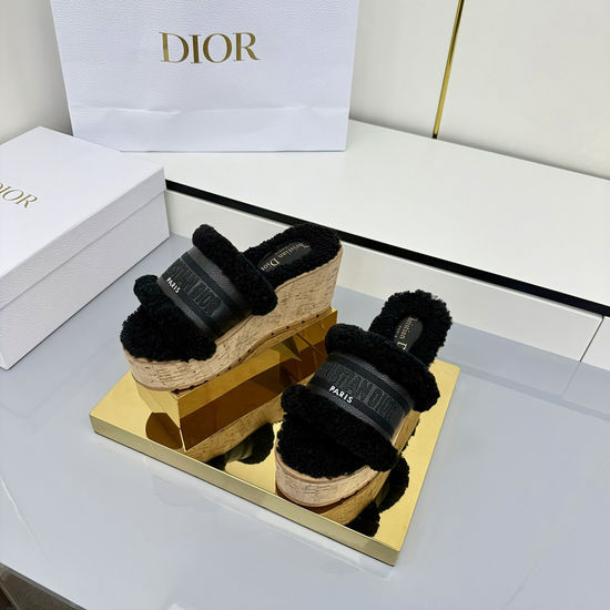 Christian Dior Embroidered Striped Thick Sole Slides Comfortable Casual Footwear