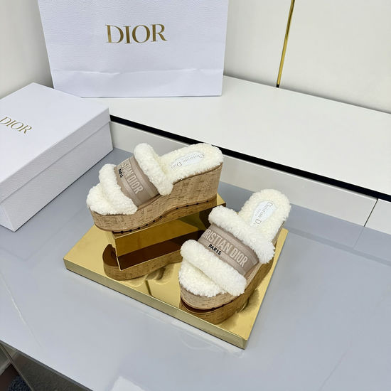 Christian Dior Embroidered Striped Thick Sole Slides Comfortable Casual Footwear