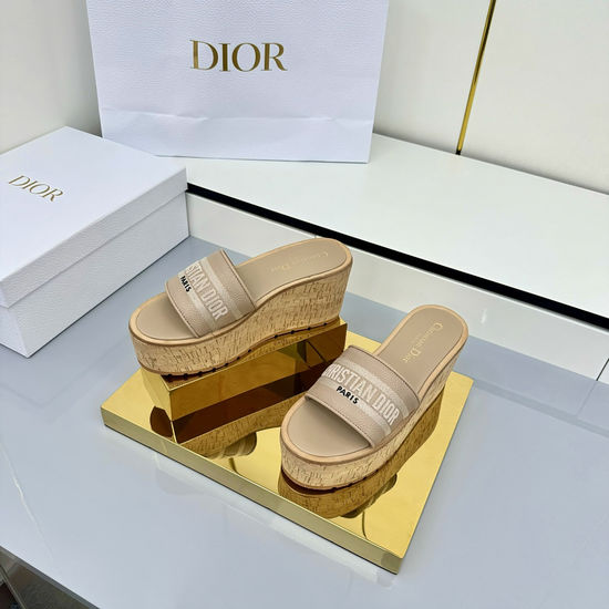 Christian Dior Embroidered Striped Platform Slides Padded Leather Insole