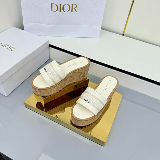 Christian Dior Embroidered Striped Platform Slides Padded Leather Insole