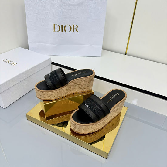 Christian Dior Embroidered Striped Platform Slides Padded Leather Insole