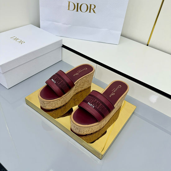 Christian Dior Embroidered Striped Platform Slides Padded Leather Insole