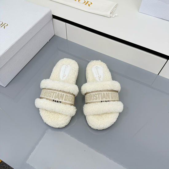 Christian Dior Warm Wool Slippers with Embroidery Soft Leather Insole