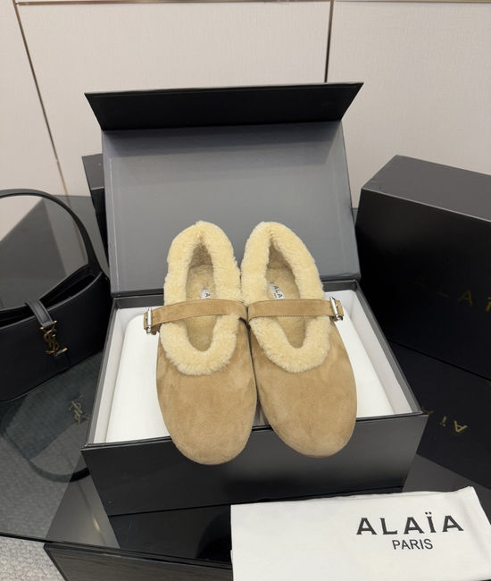 Alaia Wool Lined Flat Mary Jane Ballet Shoes