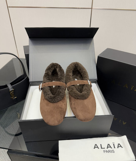 Alaia Wool Lined Flat Mary Jane Ballet Shoes