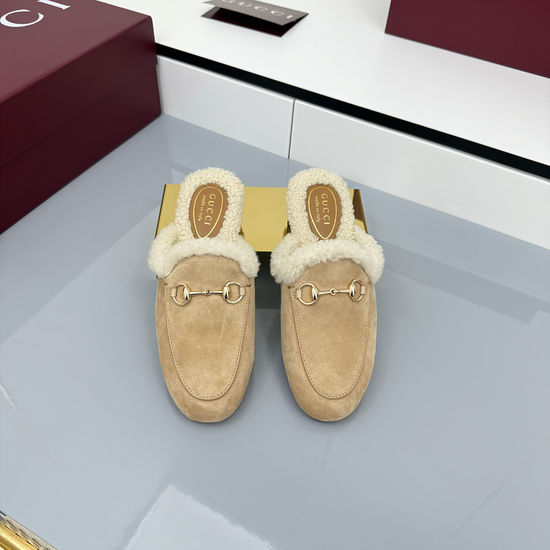 Gucci Premium Suede Wool Lined Horsebit Slippers