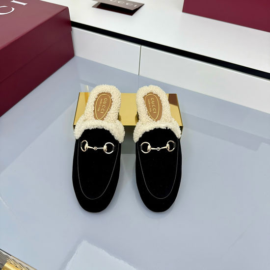 Gucci Premium Suede Wool Lined Horsebit Slippers