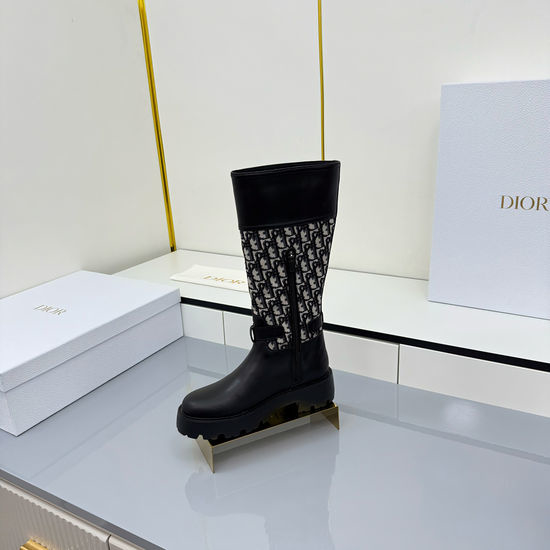 Christian Dior CD Genuine Leather Brogue Riding Boots With Adjustable Straps