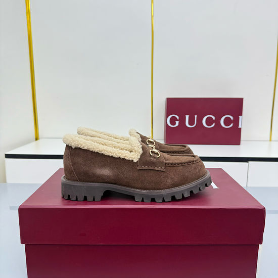 Gucci Fleece Lined Suede Loafers with Metal Accent