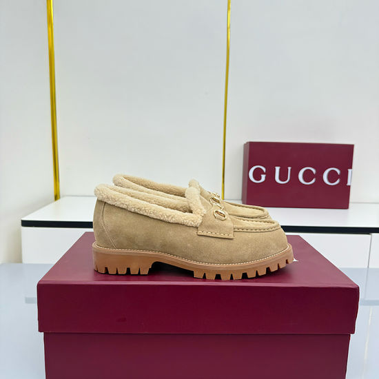 Gucci Fleece Lined Suede Loafers with Metal Accent