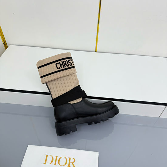 Christian Dior CD Genuine Leather Mid Calf Boots With Logo Webbing Detail