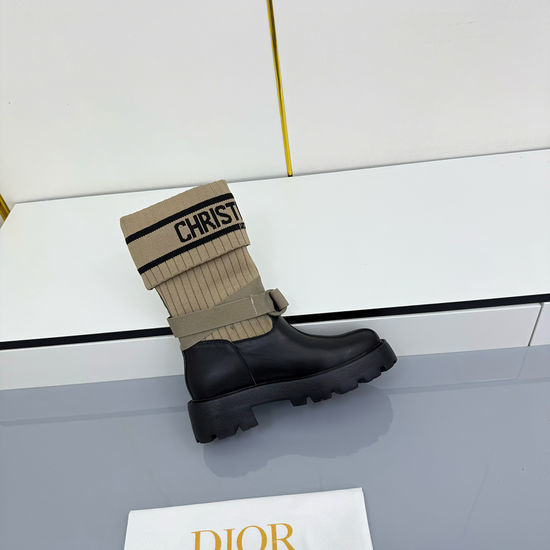 Christian Dior CD Genuine Leather Mid Calf Boots With Logo Webbing Detail