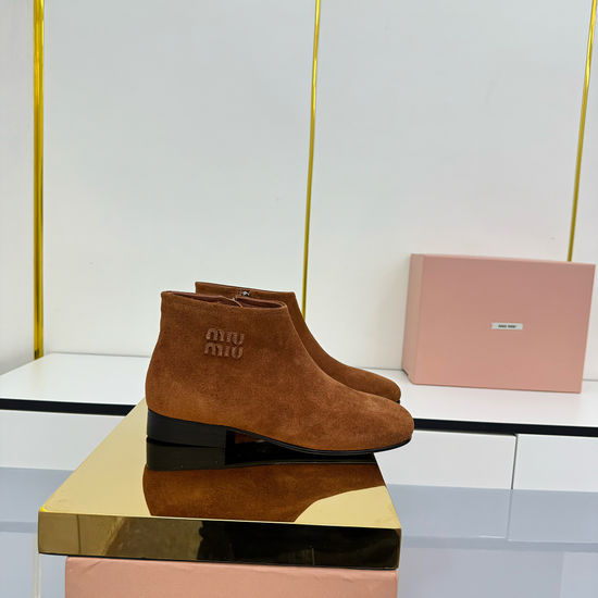 Miu Miu Vintage Square Toe Ankle Boots With Distressed Finish