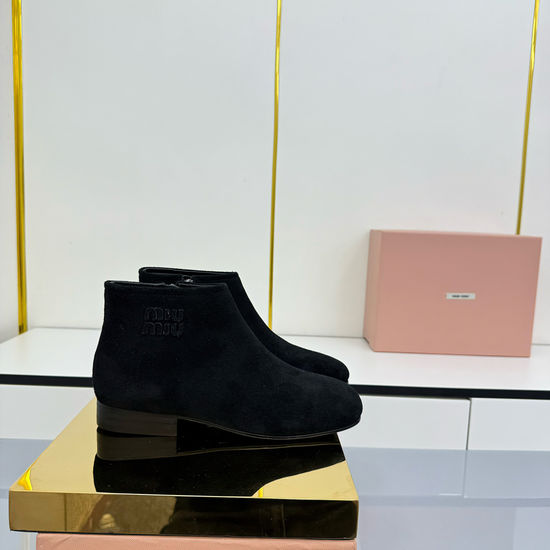 Miu Miu Vintage Square Toe Ankle Boots With Distressed Finish