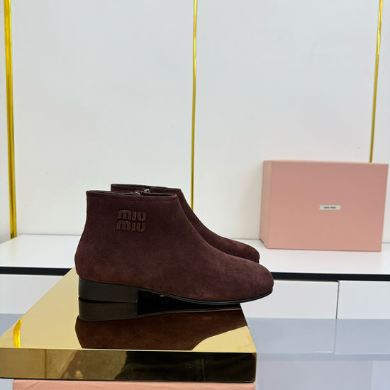 Miu Miu Vintage Square Toe Ankle Boots With Distressed Finish