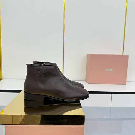 Miu Miu Vintage Square Toe Ankle Boots With Distressed Finish